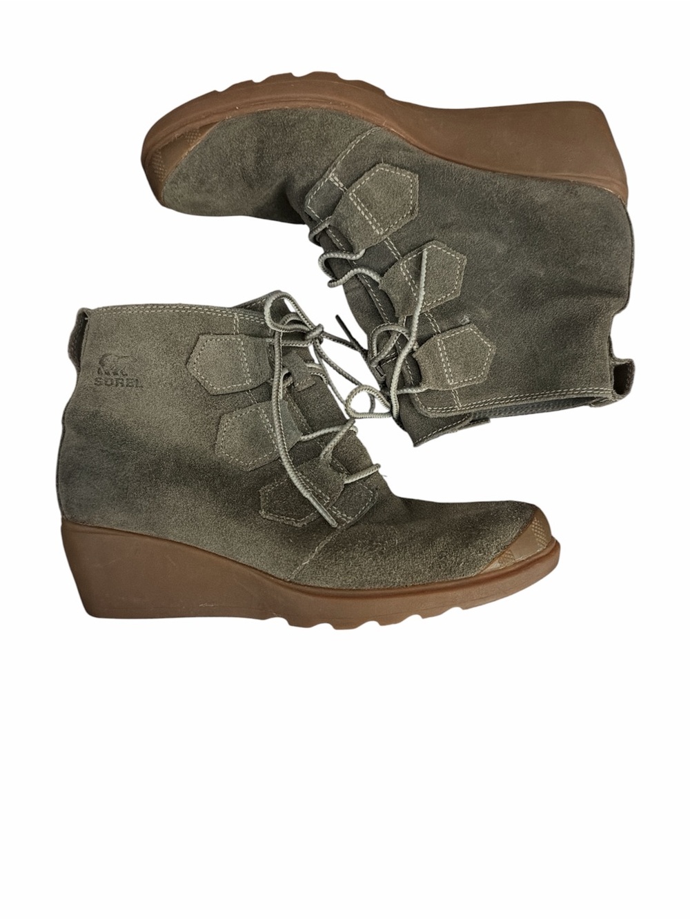 Sorel Olive Suede Wedge Lace-Up Ankle Booties